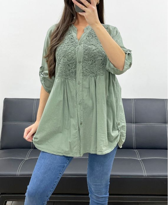 COTTON EMBROIDERY TUNIC PE0371 KHAKI