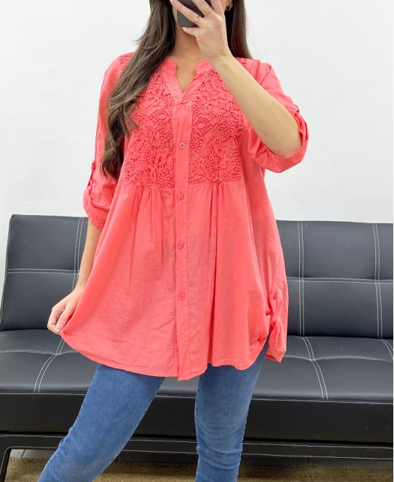 COTTON EMBROIDERY TUNIC PE0371 CORAL