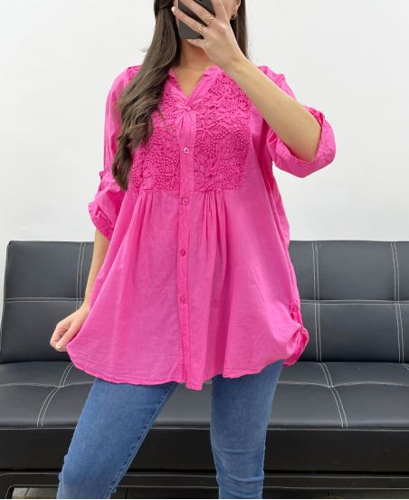 EMBROIDERY COTTON TUNIC PE0371 FUSHIA