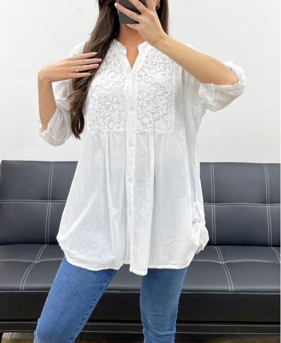 COTTON EMBROIDERY TUNIC PE0371 WHITE