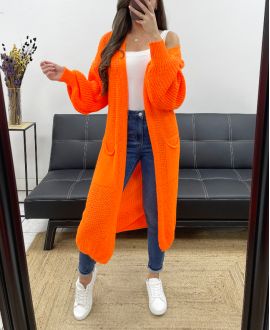 2-POCKET LONG KNIT VEST PE0032 ORANGE