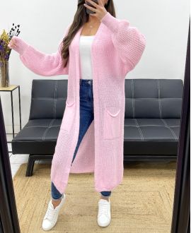 2-POCKET LONG KNIT VEST PE0032 PINK