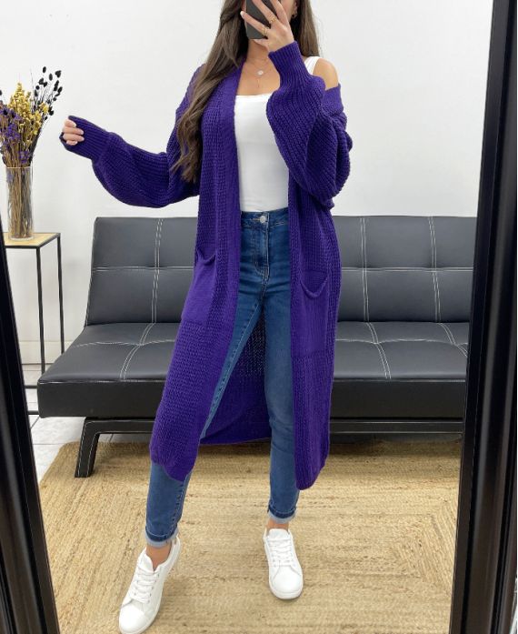 2-POCKET LONG KNIT VEST PE0032 PURPLE