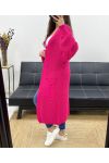 2-POCKET LONG KNIT VEST PE0032 FUSHIA