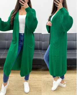 2-POCKET LONG KNIT VEST PE0032 EMERALD