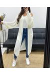 2-POCKET LONG KNIT VEST PE0032 WHITE