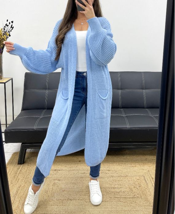 2-POCKET LONG KNIT VEST PE0032 SKY BLUE