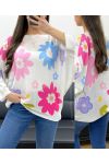 FLORAL PRINT SWEATER PE0023 FUSHIA