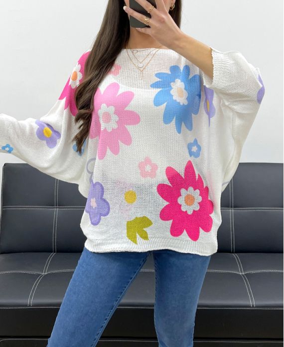 PULLOVER MIT BLUMENPRINT PE0023 FUSHIA