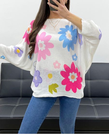 PULLOVER MIT BLUMENPRINT PE0023 FUSHIA