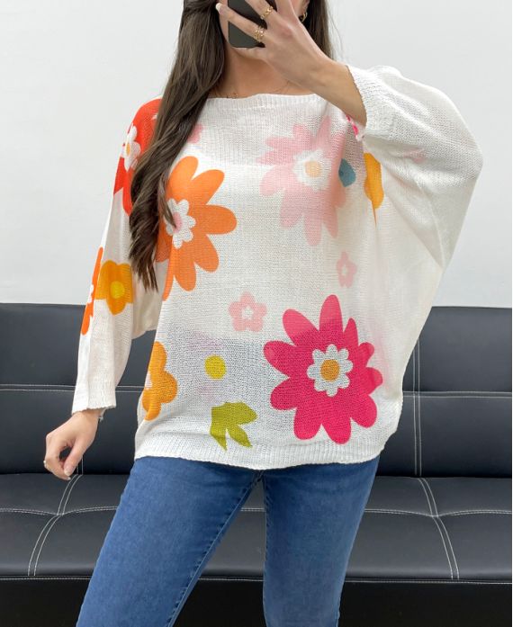 PULLOVER MIT BLUMENPRINT PE0023 ORANGE