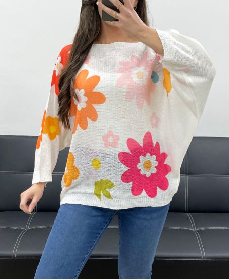 PULLOVER MIT BLUMENPRINT PE0023 ORANGE