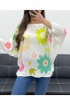 SWETER W KWIATY PE0023 ZIELONY