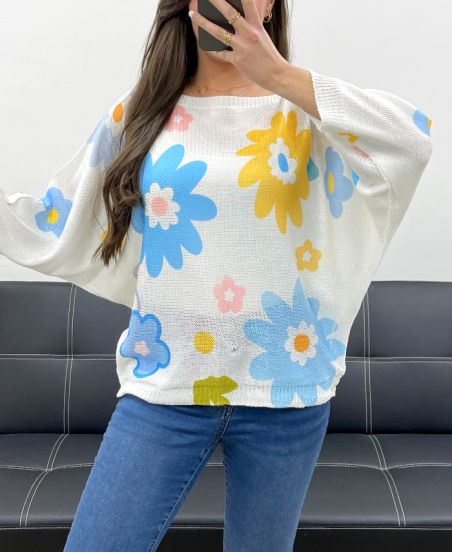 FLORAL PRINT SWEATER PE0023 BLUE