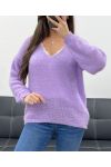 MAGLIA MORBIDA CON SCOLLO A V PE0065 LILA