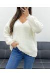 PULLOVER DOUX COL V PE0065 BLANC