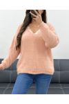 MAGLIA MORBIDA CON SCOLLO A V PE0065 ROSA