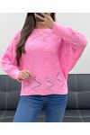 PULLOVER AJOURE PE0838 ROSE BRILLANT