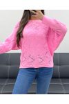 PULLOVER AJOURE PE0838 ROSE BRILLANT