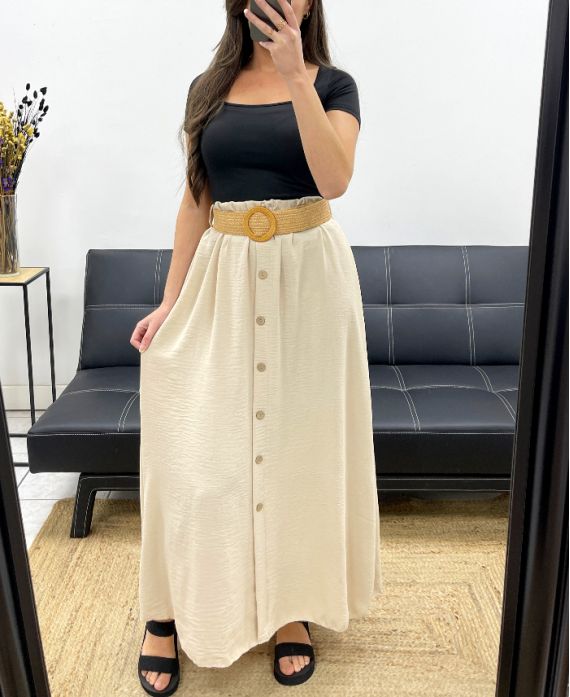 LONG SKIRT WITH BUTTONS + BELT PE0227 BEIGE