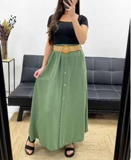 LONG SKIRT WITH BUTTONS + BELT PE0227 KHAKI