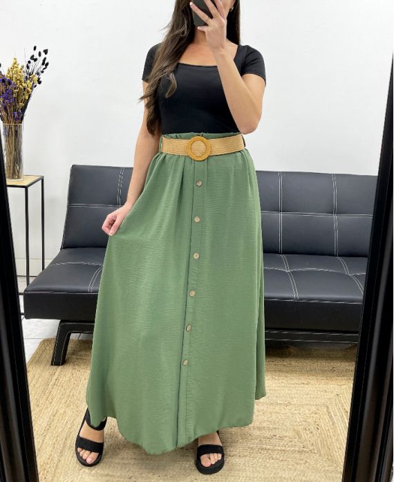 LONG SKIRT WITH BUTTONS + BELT PE0227 KHAKI