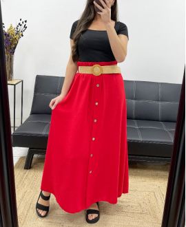 LONG SKIRT WITH BUTTONS + BELT PE0227 RED