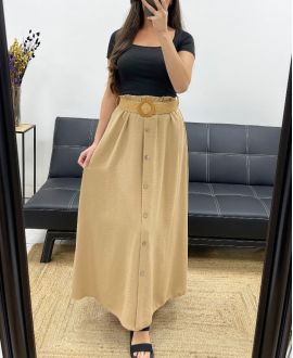 LONG SKIRT WITH BUTTONS + BELT PE0227CAMEL