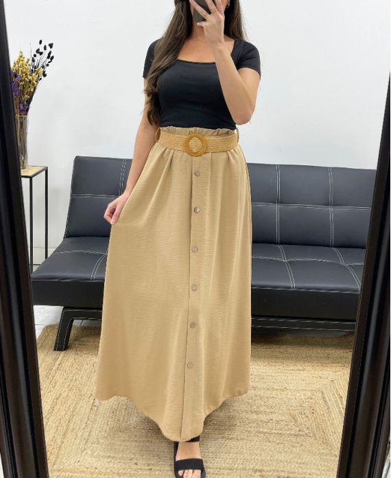 LONG SKIRT WITH BUTTONS + BELT PE0227CAMEL