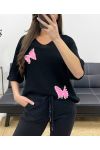 FINE KNIT SWEATER STUDDED BUTTERFLY PE0096 BLACK