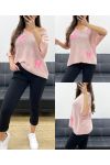 MAGLIONE IN MAGLIA CON BORCHIE A FARFALLA PE0096 ROSA