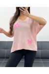 MAGLIONE IN MAGLIA CON BORCHIE A FARFALLA PE0096 ROSA