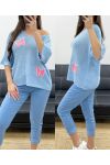 FINE KNIT STUDDED BUTTERFLY SWEATER PE0096 SKY BLUE