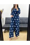 CONJUNTO DE CAMISA BORDADO + PANTS PE0850 AZUL MARINO