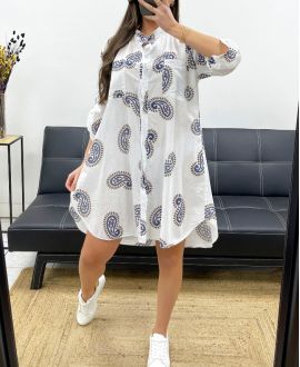 2-POCKET PRINTED SHIRT DRESS PE0173 BLUE