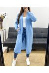 2-POCKET MOHAIR LONG VEST PE0070 SKY BLUE