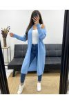 2-POCKET MOHAIR LONG VEST PE0070 SKY BLUE