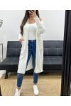 GILET LONG MOHAIR 2 POCHES PE0070 BLANC