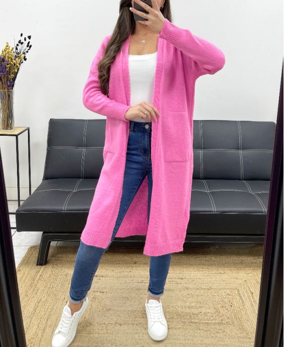 LANG MOHAIR VEST 2 ZAKKEN PE0070 ROZE