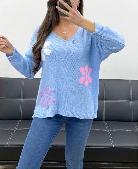 FIORI PE0049 MAGLIONE AZZURRO CIELO