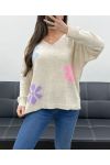 JERSEY FLORES PE0049 BEIGE