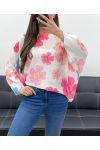 SWETER W KWIATY PE0028 FUSHIA