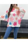 SWETER W KWIATY PE0028 FUSHIA