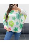 SWETER W KWIATY PE0028 ZIELONY