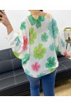 SWETER W KWIATY PE0028 ZIELONY