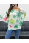 SWETER W KWIATY PE0028 ZIELONY