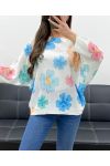 MAGLIONE CON STAMPA FLOREALE PE0028 BLU