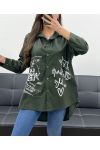 PLUS SIZE SHIRT FLOCKING WRITINGS PE0129 KHAKI