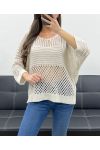 PE1018 TOP IN MAGLIA TRAFORATA BEIGE