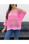 PE1018 TOP IN MAGLIA TRAFORATA ROSA